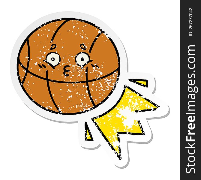 distressed sticker of a cute cartoon basketball