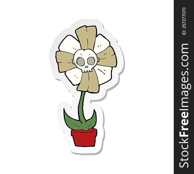 Sticker Of A Cartoon Skull Flower