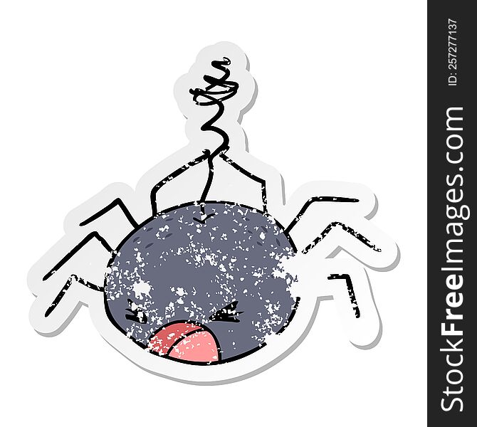distressed sticker of a cartoon spider
