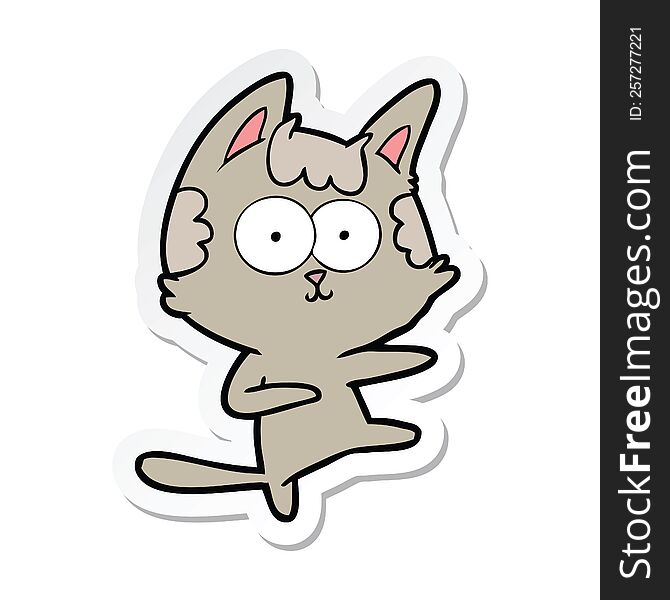 Sticker Of A Dancing Cartoon Cat