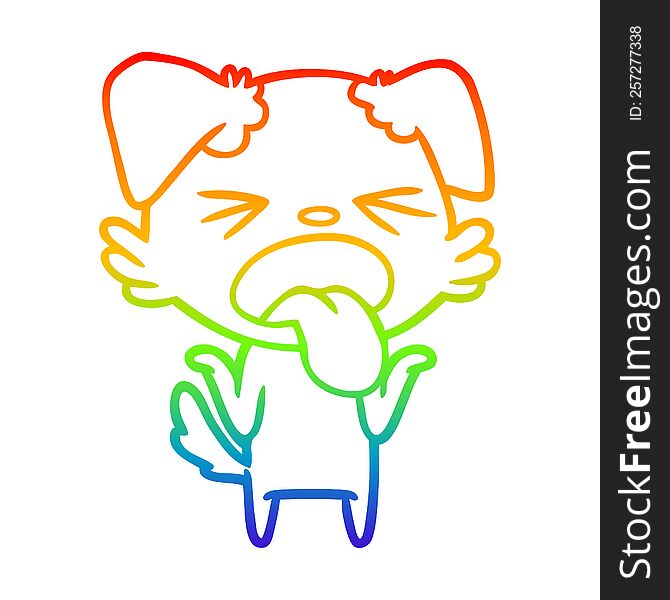 Rainbow Gradient Line Drawing Cartoon Disgusted Dog Shrugging Shoulders