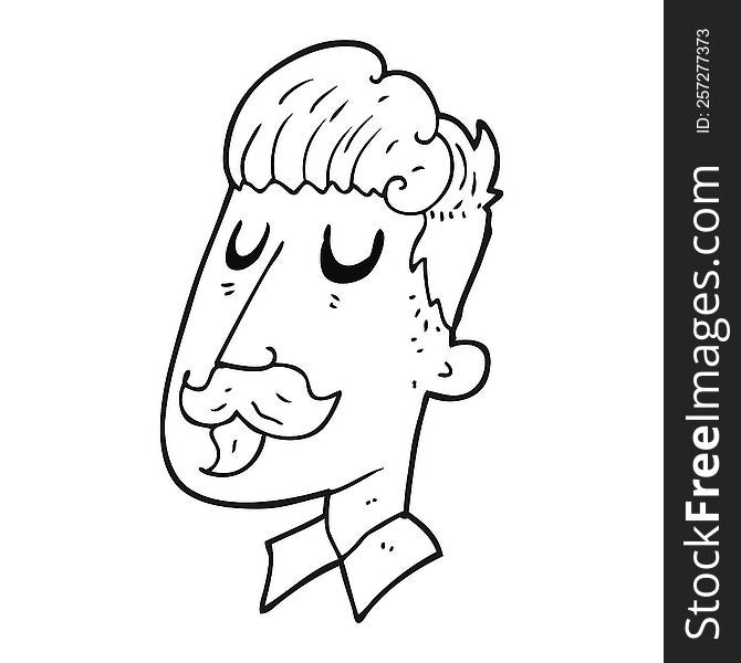 freehand drawn black and white cartoon man with mustache