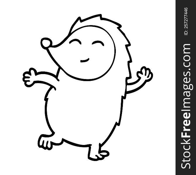 line drawing cartoon happy hedgehog