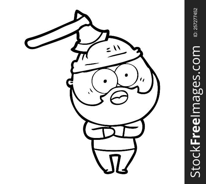 cartoon bearded man with axe in head. cartoon bearded man with axe in head