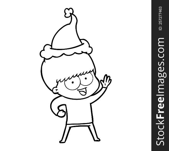 happy hand drawn line drawing of a boy wearing santa hat. happy hand drawn line drawing of a boy wearing santa hat
