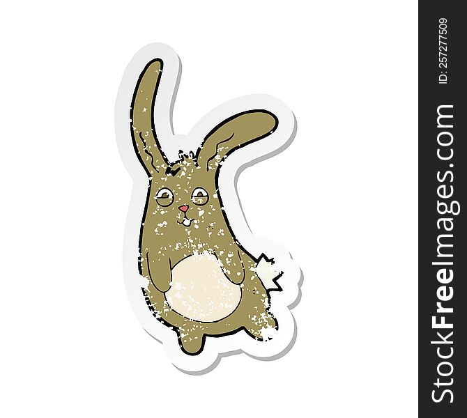 Retro Distressed Sticker Of A Funny Cartoon Rabbit