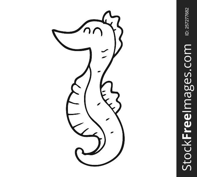 black and white cartoon seahorse