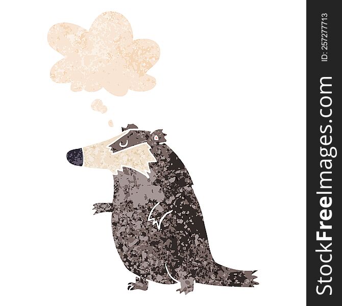 Cartoon Badger And Thought Bubble In Retro Textured Style