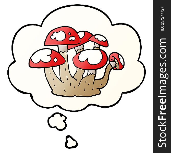 Cartoon Mushrooms And Thought Bubble In Smooth Gradient Style