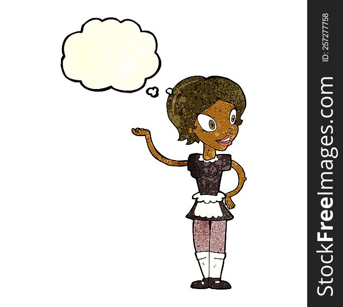 Cartoon Woman In Maid Costume With Thought Bubble