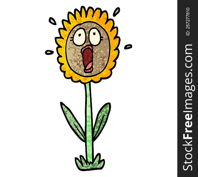 grunge textured illustration cartoon shocked sunflower
