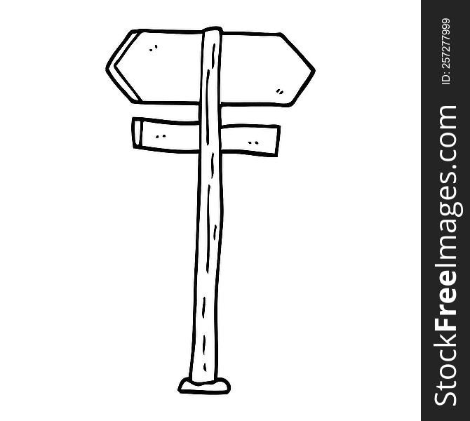 line drawing cartoon painted direction sign posts