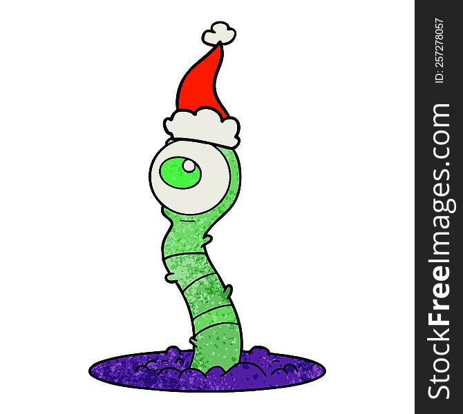 Textured Cartoon Of A Alien Swamp Monster Wearing Santa Hat