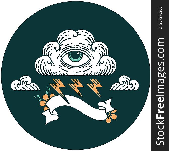 Icon With Banner Of An All Seeing Eye Cloud