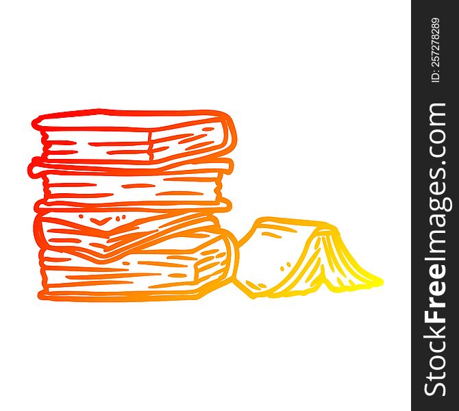 warm gradient line drawing pile of books