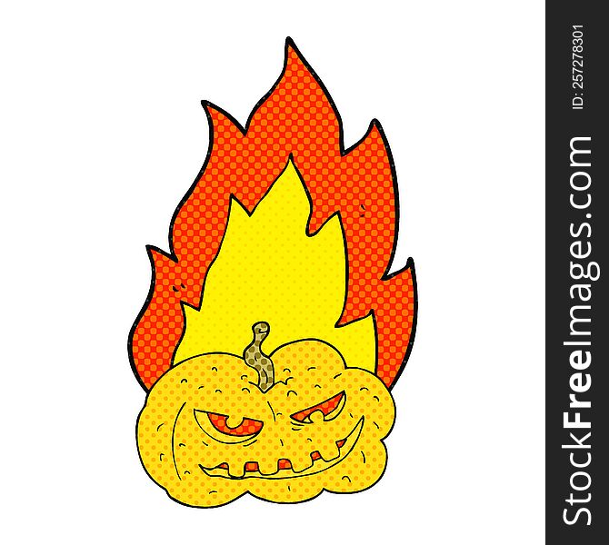 Comic Book Style Cartoon Flaming Halloween Pumpkin