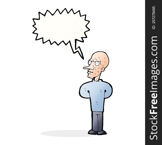 cartoon evil bald man with speech bubble