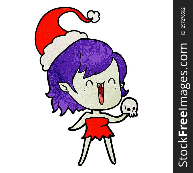 Cute Textured Cartoon Of A Happy Vampire Girl Wearing Santa Hat