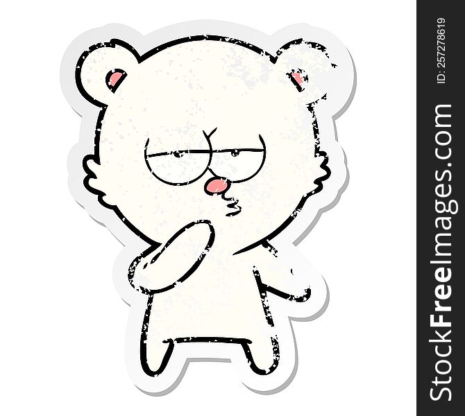 Distressed Sticker Of A Bored Polar Bear Cartoon