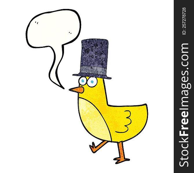Speech Bubble Textured Cartoon Bird Wearing Hat
