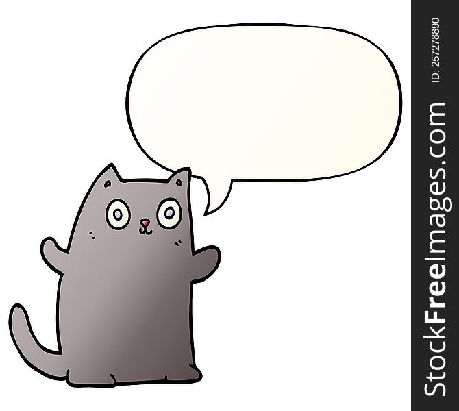 Cartoon Cat And Speech Bubble In Smooth Gradient Style