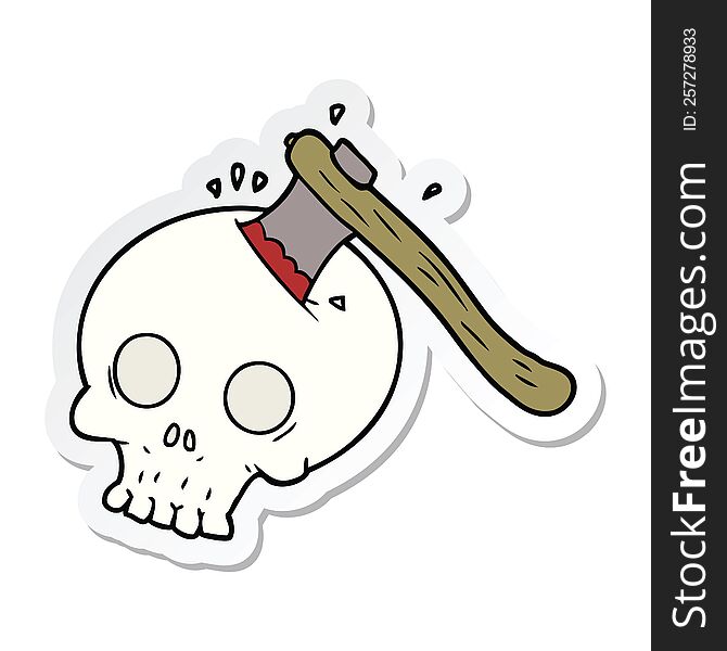 Sticker Of A Cartoon Axe In Skull