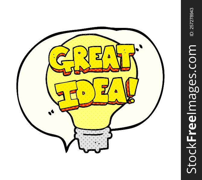freehand drawn comic book speech bubble cartoon great idea light bulb symbol