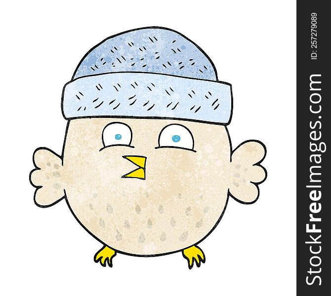 Textured Cartoon Owl Wearing Hat
