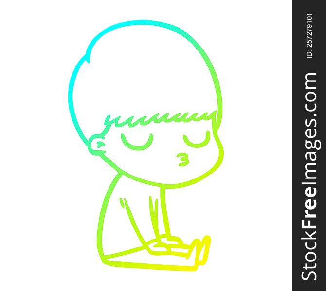 cold gradient line drawing of a cartoon calm boy