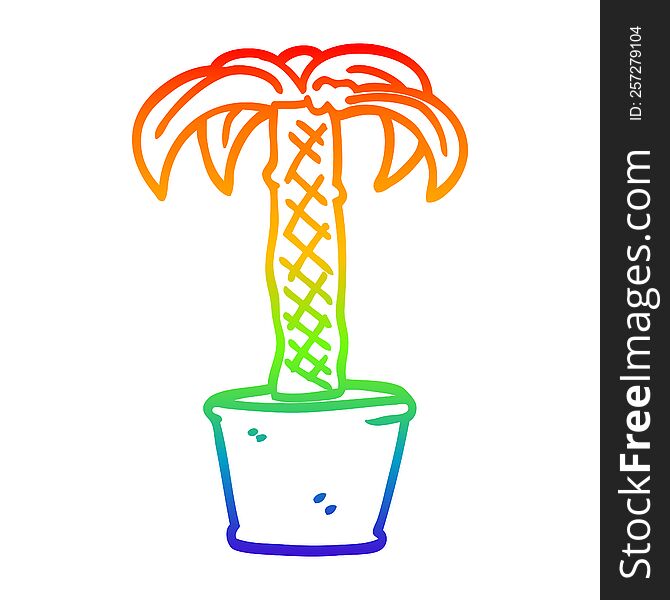 rainbow gradient line drawing of a cartoon potted plant