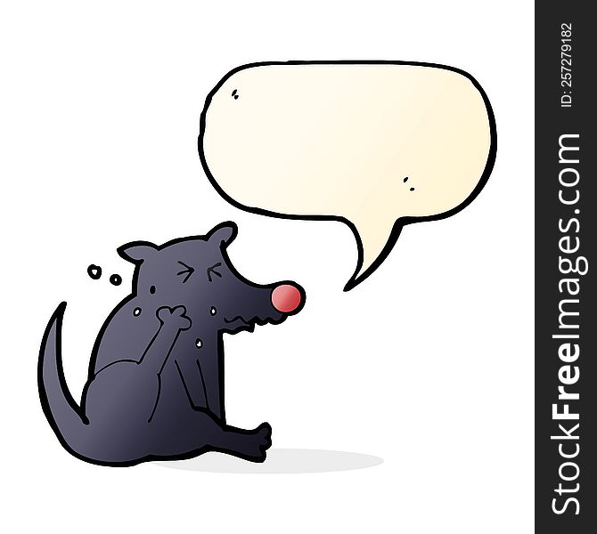 Cartoon Dog Scratching With Speech Bubble