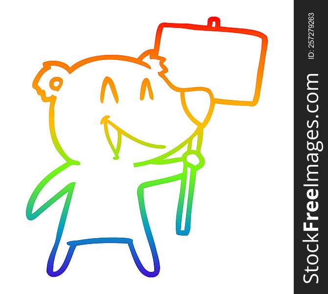 rainbow gradient line drawing of a protester bear cartoon