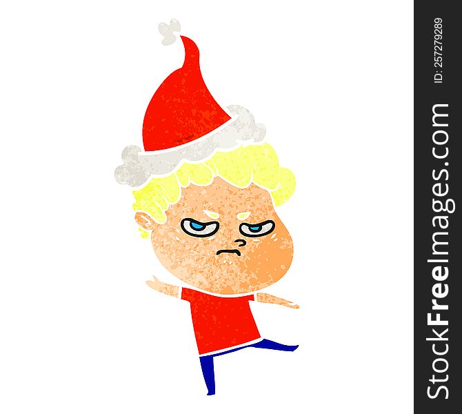 Retro Cartoon Of A Angry Man Wearing Santa Hat