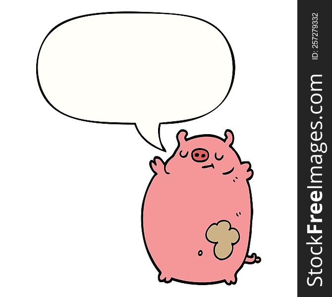 Cartoon Fat Pig And Speech Bubble