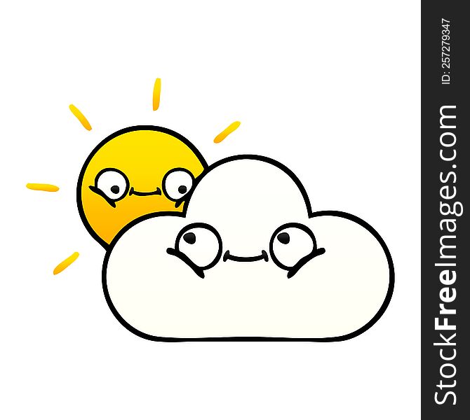 gradient shaded cartoon of a sunshine and cloud