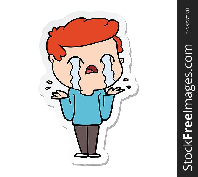 sticker of a cartoon man crying