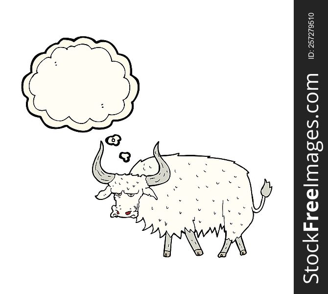 Cartoon Annoyed Hairy Ox With Thought Bubble