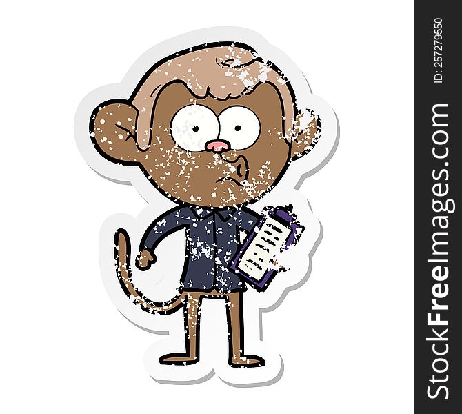 distressed sticker of a cartoon salesman monkey