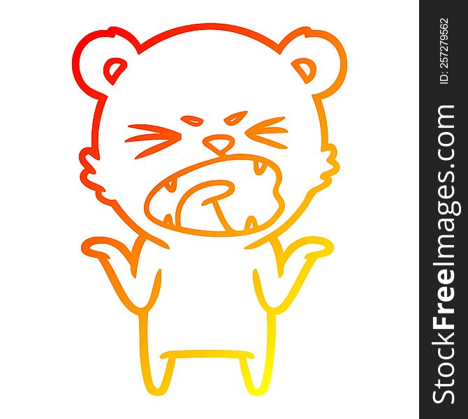 Warm Gradient Line Drawing Angry Cartoon Polar Bear