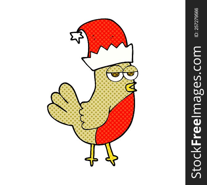 Cartoon Robin In Christmas Hat