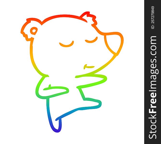 rainbow gradient line drawing of a happy cartoon bear dancing