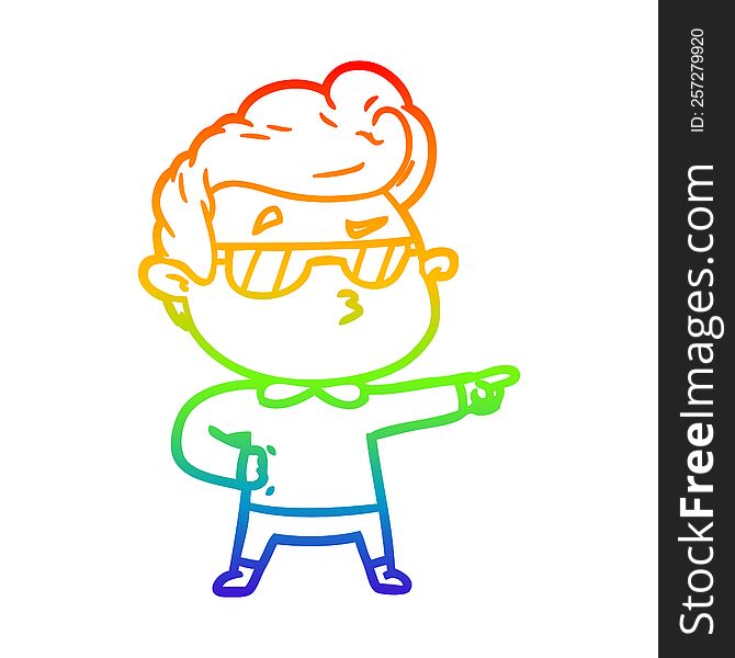 rainbow gradient line drawing of a cartoon cool guy