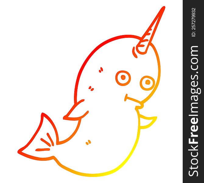 warm gradient line drawing of a cartoon white narwhal