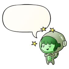 Cartoon Female Future Astronaut In Space Suit And Speech Bubble In Smooth Gradient Style Stock Photography