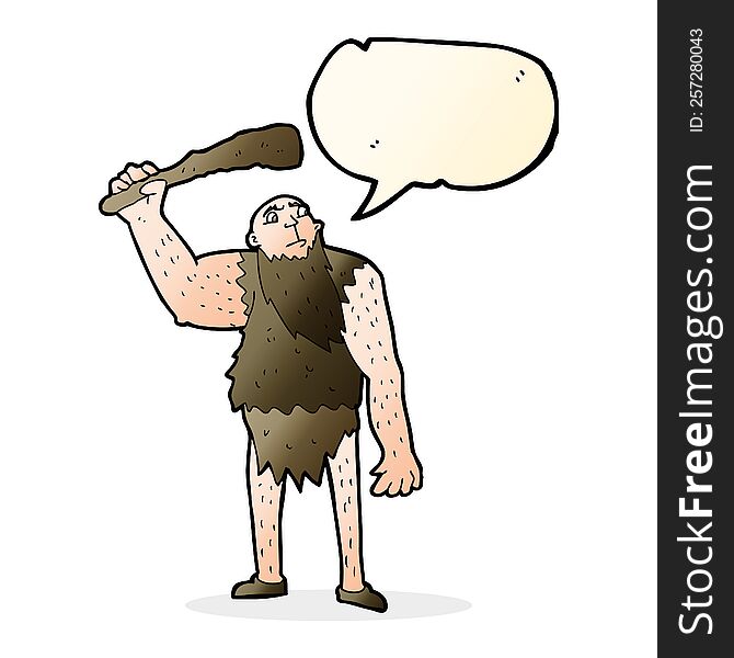 Cartoon Neanderthal With Speech Bubble