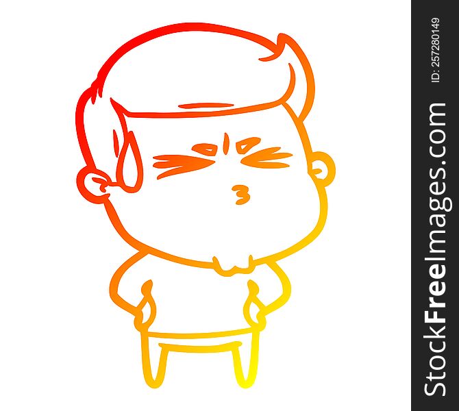 warm gradient line drawing of a cartoon frustrated man