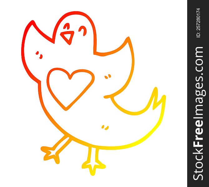 Warm Gradient Line Drawing Cartoon Bird With Heart