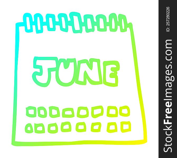 Cold Gradient Line Drawing Cartoon Calendar Showing Month Of June