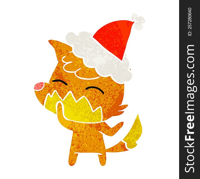 Retro Cartoon Of A Fox Wearing Santa Hat