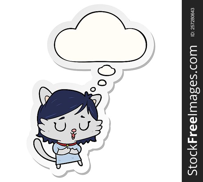 cartoon cat girl with thought bubble as a printed sticker